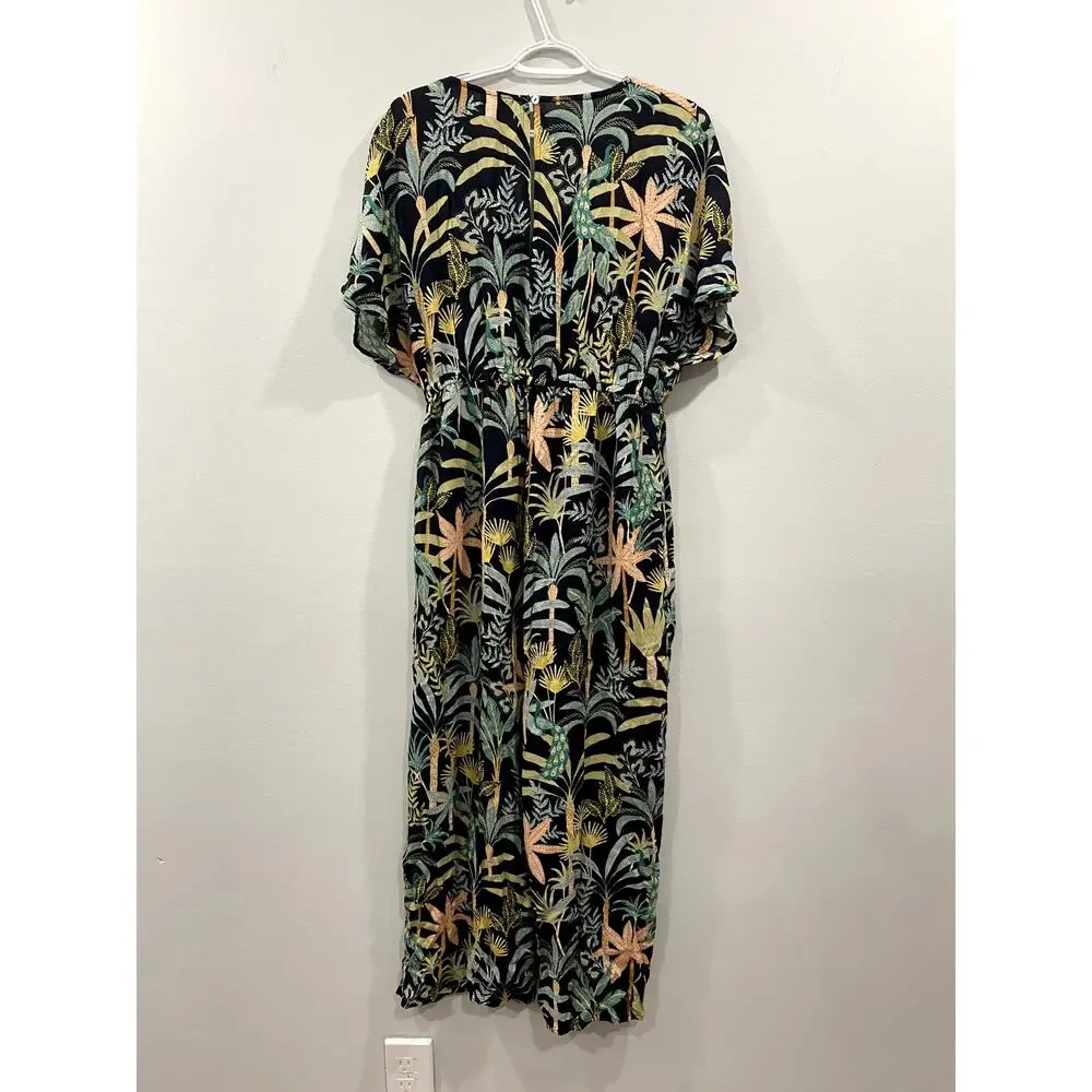 World Market Tropical Romper Jumpsuit w/ bold tropical print & palm leaves S/M - Picture 6 of 8
